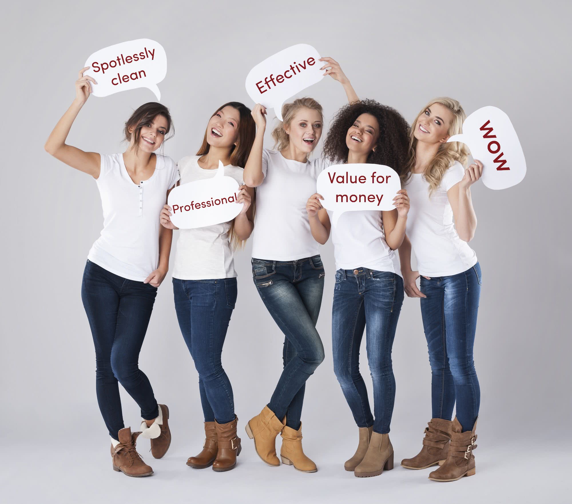 Women holding up speech bubbles